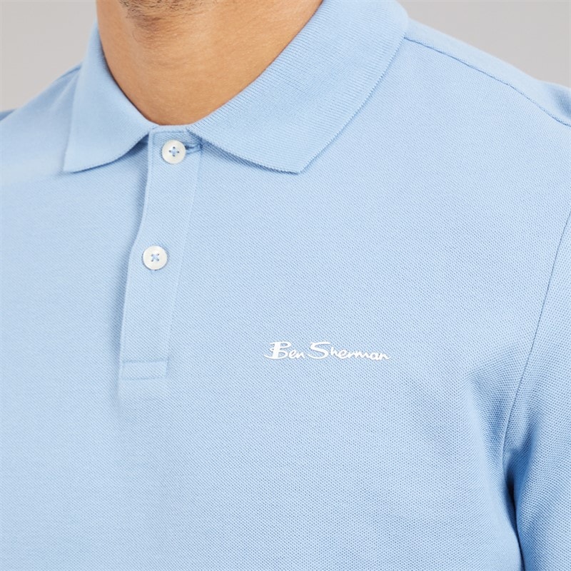 Ben Sherman Mens Two Pack Plain Polo Shirts White/Glacier Glacier/White - Image 3