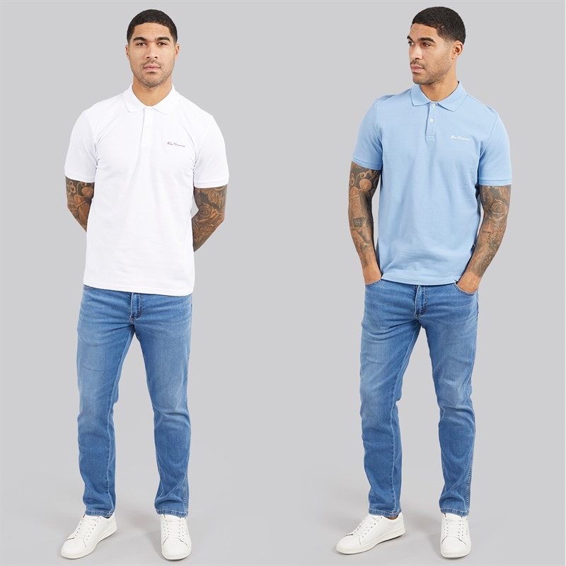 Ben Sherman Mens Two Pack Plain Polo Shirts White/Glacier Glacier/White - Image 4