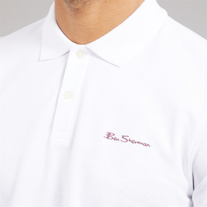 Ben Sherman Mens Two Pack Plain Polo Shirts White/Glacier Glacier/White - Image 5