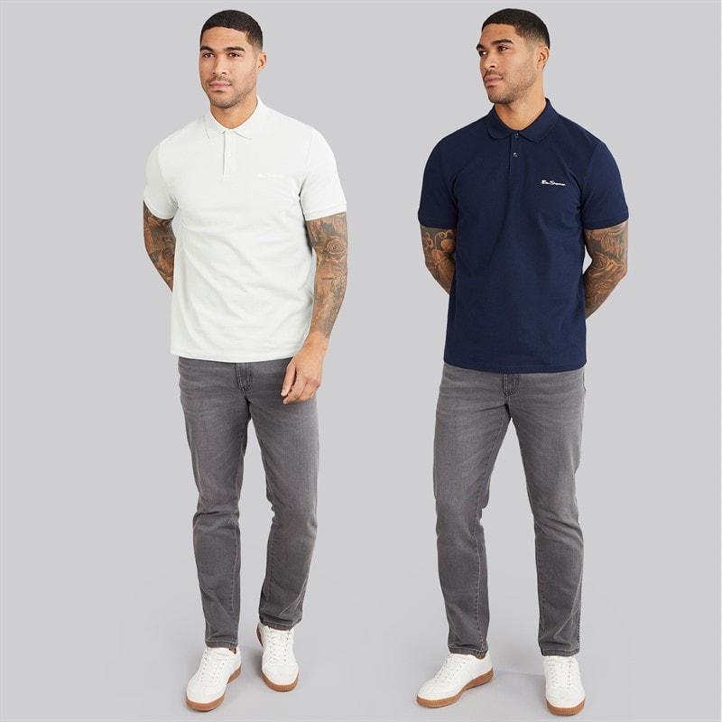 Ben Sherman Mens Two Pack Plain Polo Shirts Light Green/Dark Navy - Image 3