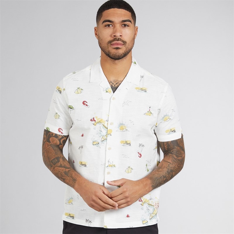 Ben Sherman Mens Short Sleeve Brighton To Amalfi Shirt Snow White
