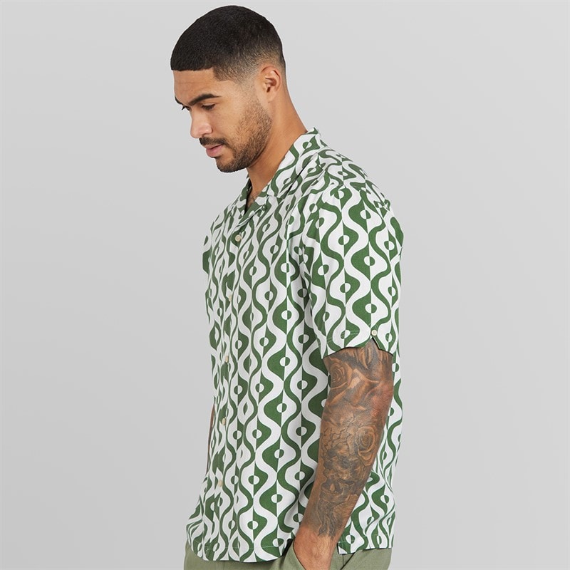 Ben Sherman Mens Short Sleeve Carnaby Geo Shirt Forest