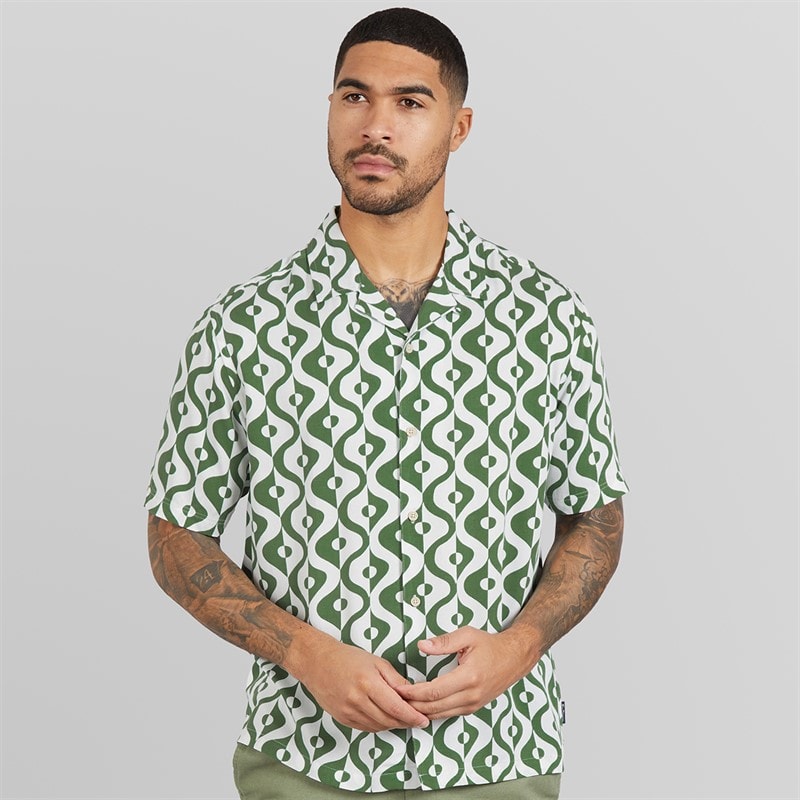 Ben Sherman Mens Short Sleeve Carnaby Geo Shirt Forest - Image 3