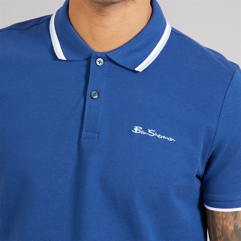 Ben Sherman Mens Twin Tipped Polo Shirt Royal Blue - Image 3