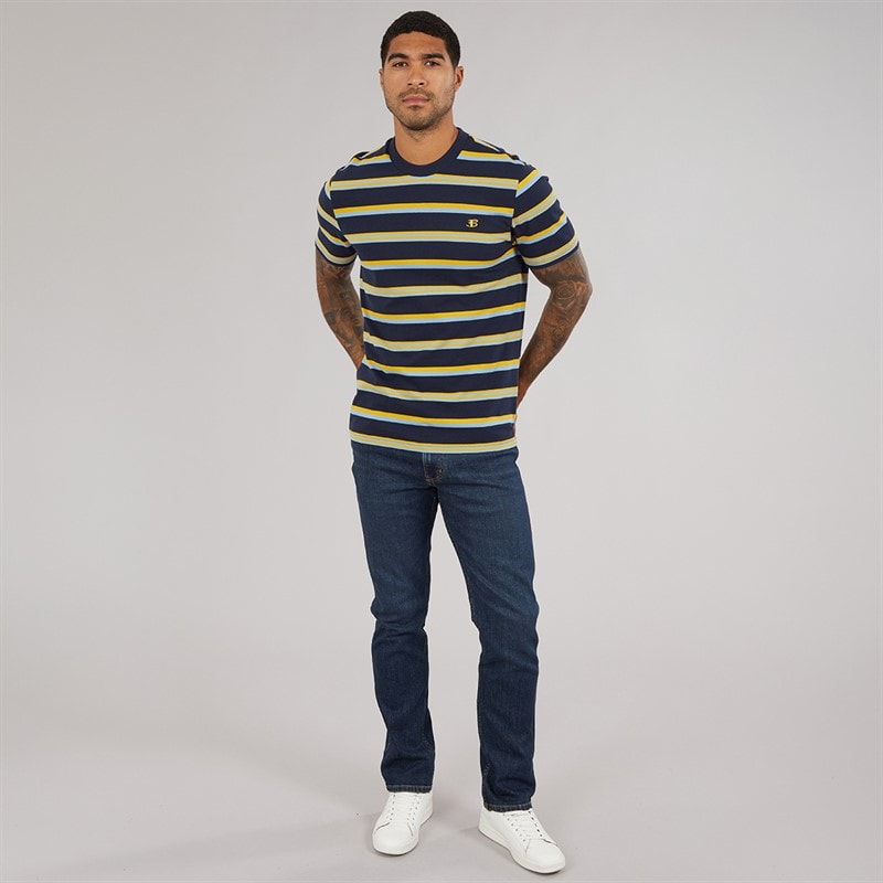 Ben Sherman Mens Textured Stripe T-Shirt Dark Navy - Image 4