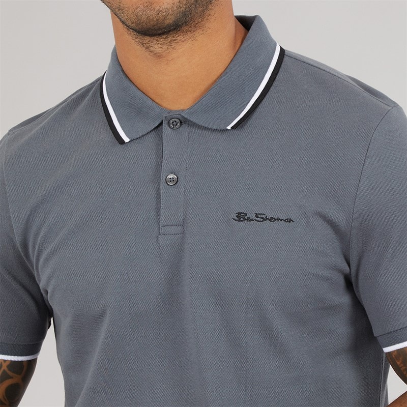 Ben Sherman Mens Twin Tipped Polo Shirt Slate - Image 3