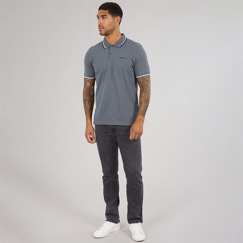 Ben Sherman Mens Twin Tipped Polo Shirt Slate - Image 4