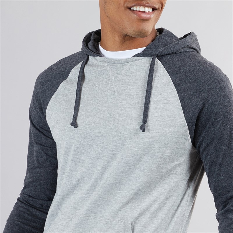Brave Soul Mens French Long Sleeve Top With Hood Light Grey Marl/Dark Charcoal - Image 3