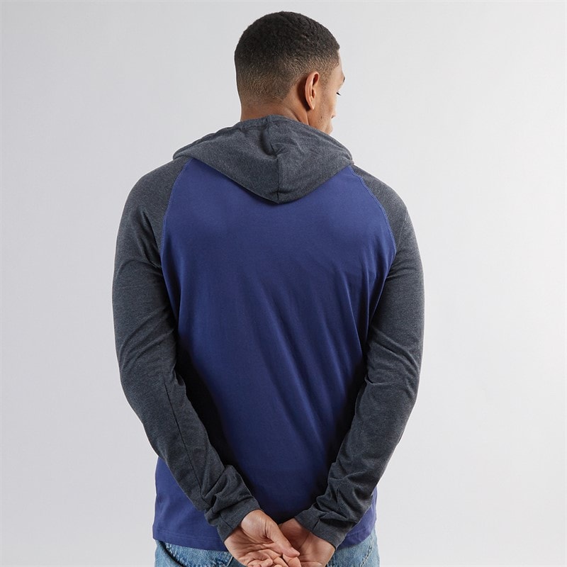 Brave Soul Mens French Long Sleeve Top With Hood Ink Blue/Dark Charcoal - Image 2