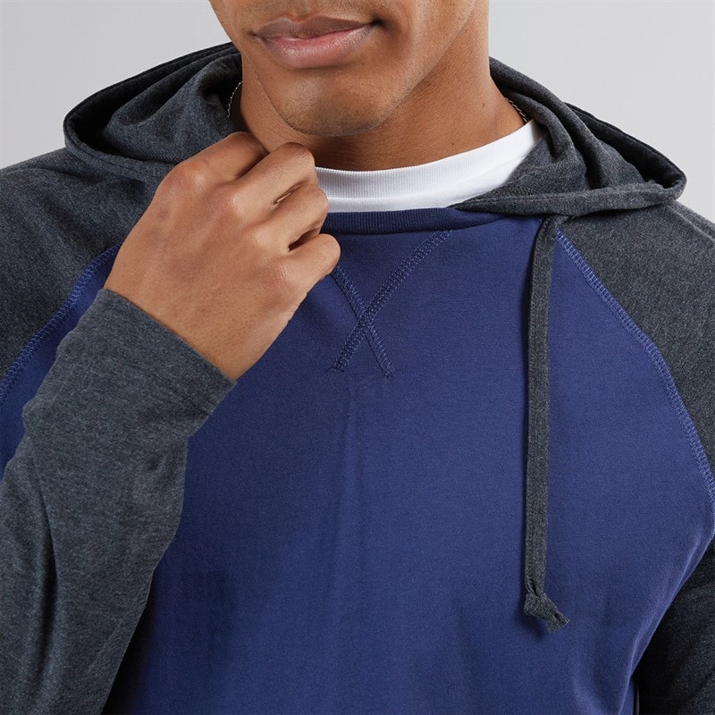 Brave Soul Mens French Long Sleeve Top With Hood Ink Blue/Dark Charcoal - Image 3