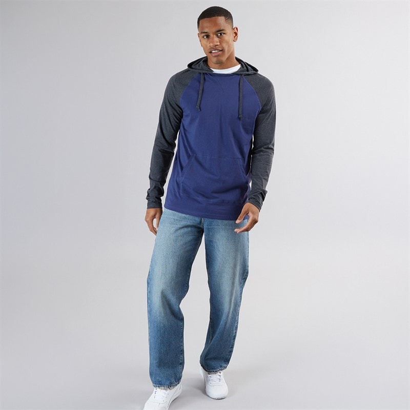 Brave Soul Mens French Long Sleeve Top With Hood Ink Blue/Dark Charcoal - Image 4