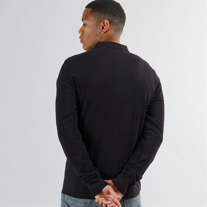 Brave Soul Mens Centre Long Sleeve Polo Shirt Black - Image 2
