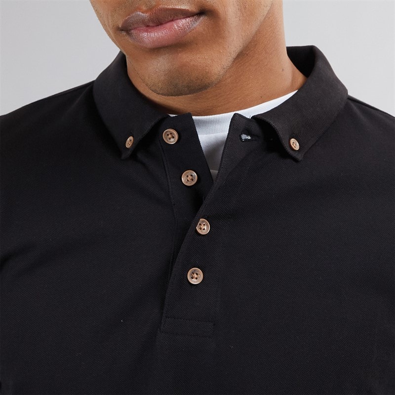 Brave Soul Mens Centre Long Sleeve Polo Shirt Black - Image 3