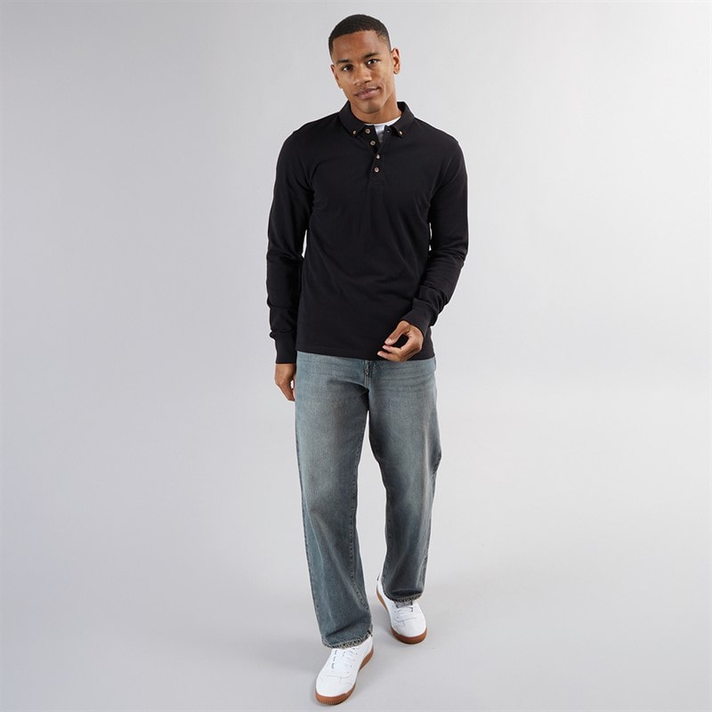 Brave Soul Mens Centre Long Sleeve Polo Shirt Black - Image 4