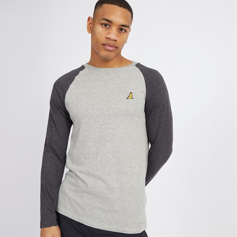 Brave Soul Mens Terence Long Sleeve Crew Neck T-Shirt Light Grey Marl/Dark Charcoal