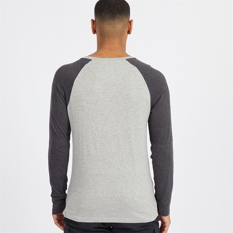 Brave Soul Mens Terence Long Sleeve Crew Neck T-Shirt Light Grey Marl/Dark Charcoal - Image 2