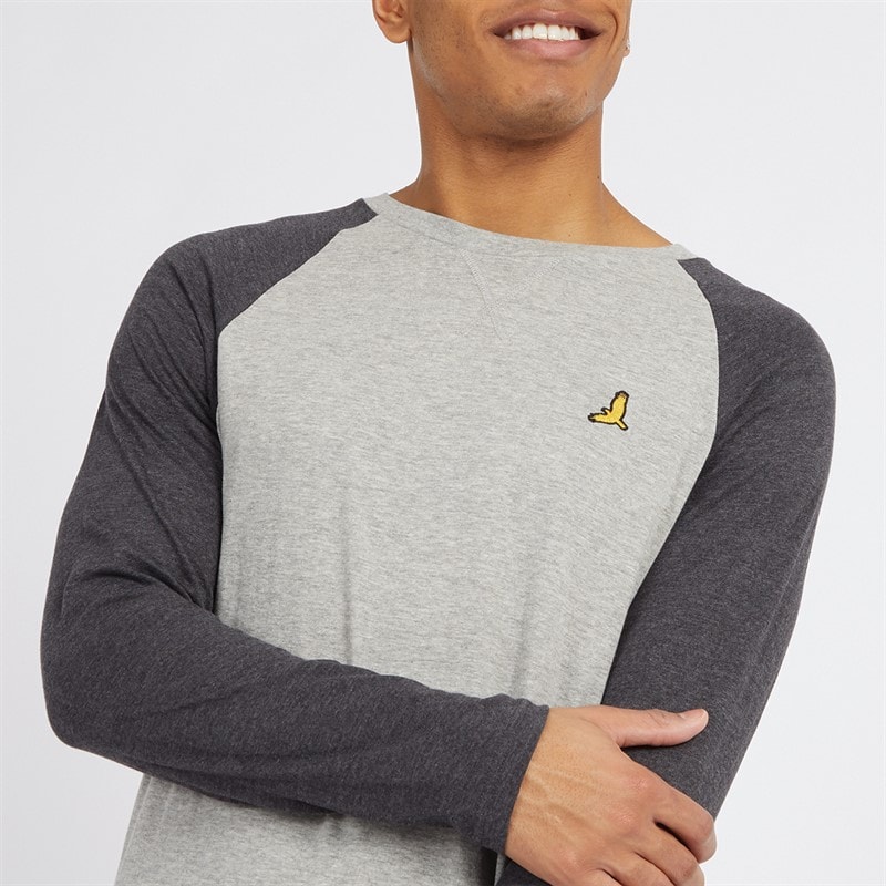 Brave Soul Mens Terence Long Sleeve Crew Neck T-Shirt Light Grey Marl/Dark Charcoal - Image 3