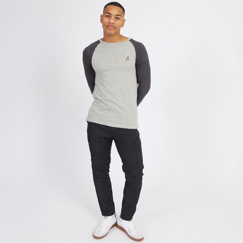 Brave Soul Mens Terence Long Sleeve Crew Neck T-Shirt Light Grey Marl/Dark Charcoal - Image 4