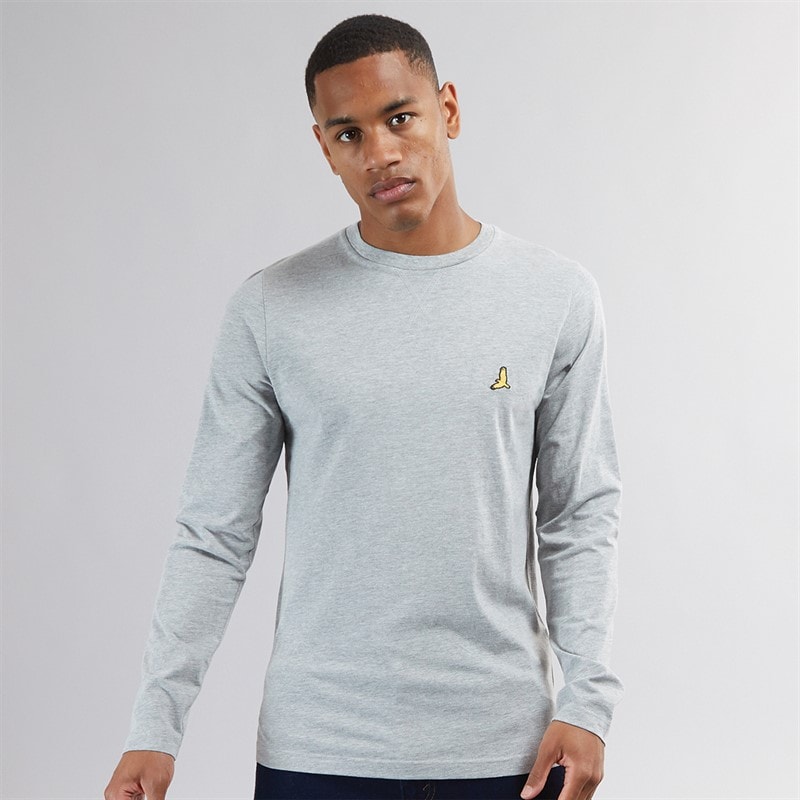 Brave Soul Mens Franz Long Sleeve Crew Neck T-Shirt Light Grey Marl/Dark Charcoal Marl