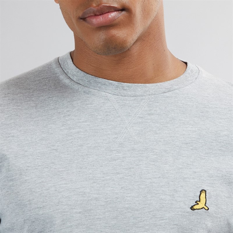 Brave Soul Mens Franz Long Sleeve Crew Neck T-Shirt Light Grey Marl/Dark Charcoal Marl - Image 3