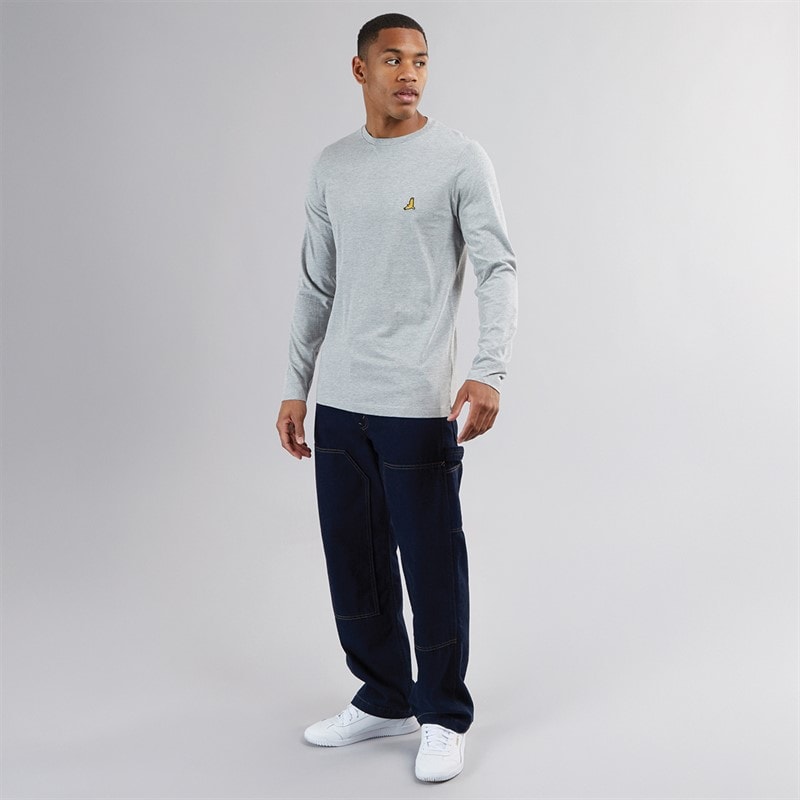 Brave Soul Mens Franz Long Sleeve Crew Neck T-Shirt Light Grey Marl/Dark Charcoal Marl - Image 4