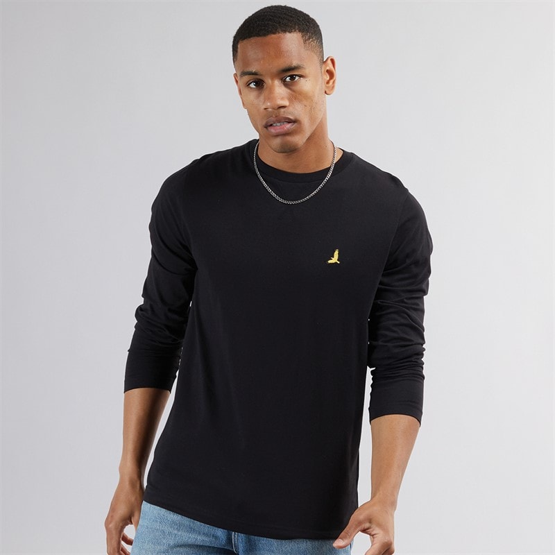 Brave Soul Mens Franz Long Sleeve Crew Neck T-Shirt Jet Black/Dark Charcoal Marl