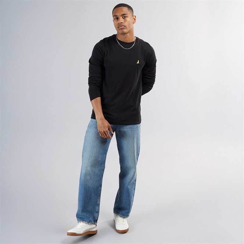 Brave Soul Mens Franz Long Sleeve Crew Neck T-Shirt Jet Black/Dark Charcoal Marl - Image 3