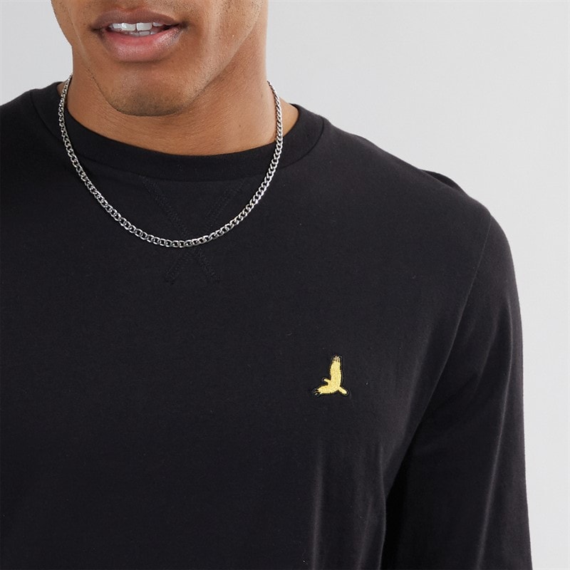 Brave Soul Mens Franz Long Sleeve Crew Neck T-Shirt Jet Black/Dark Charcoal Marl - Image 4