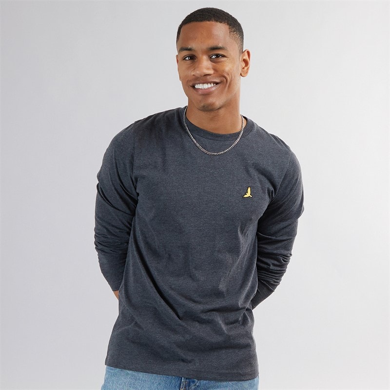 Brave Soul Mens Franz Long Sleeve Crew Neck T-Shirt Dark Charcoal Marl/Light Grey Marl