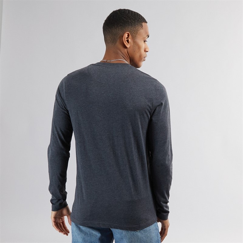 Brave Soul Mens Franz Long Sleeve Crew Neck T-Shirt Dark Charcoal Marl/Light Grey Marl - Image 2