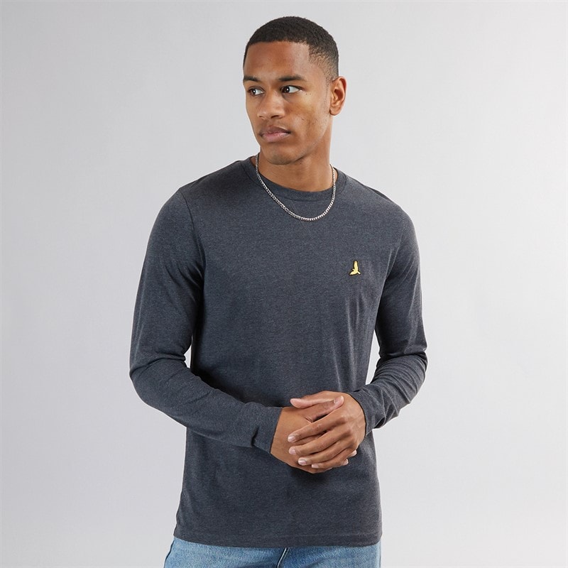 Brave Soul Mens Franz Long Sleeve Crew Neck T-Shirt Dark Charcoal Marl/Light Grey Marl - Image 3