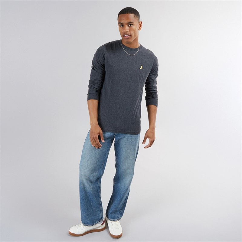 Brave Soul Mens Franz Long Sleeve Crew Neck T-Shirt Dark Charcoal Marl/Light Grey Marl - Image 4
