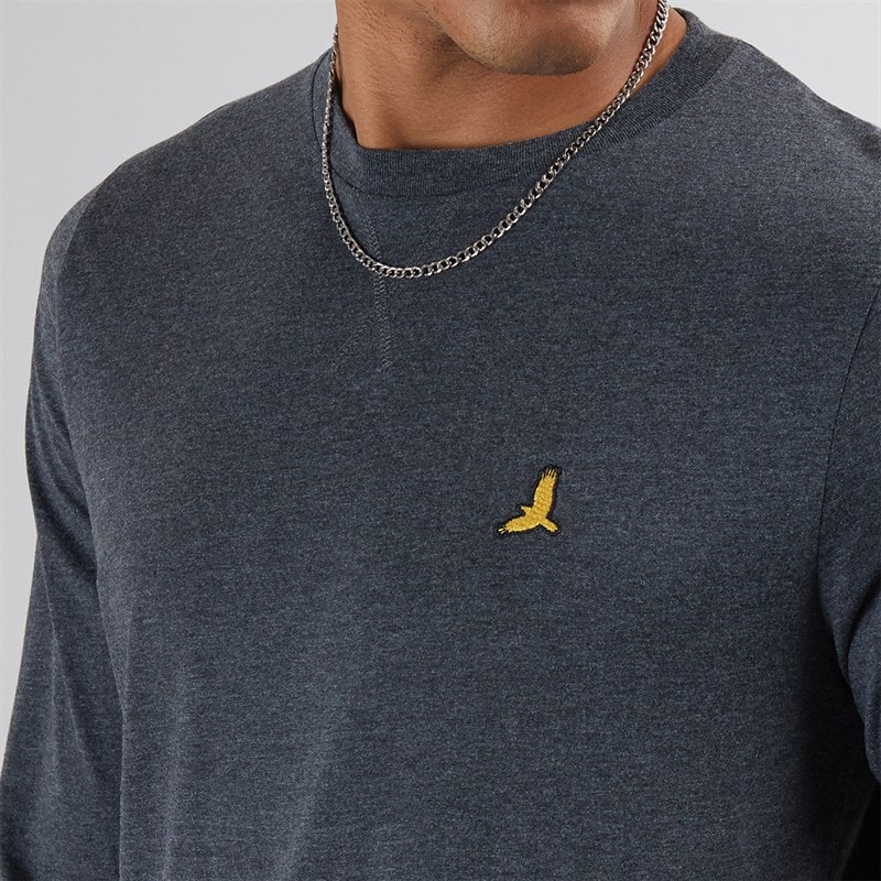 Brave Soul Mens Franz Long Sleeve Crew Neck T-Shirt Dark Charcoal Marl/Light Grey Marl - Image 5