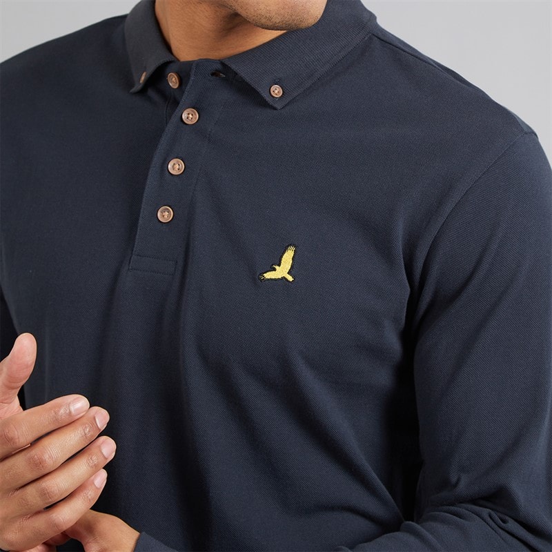 Brave Soul Mens General Long Sleeve Polo Shirt Dark Navy - Image 3