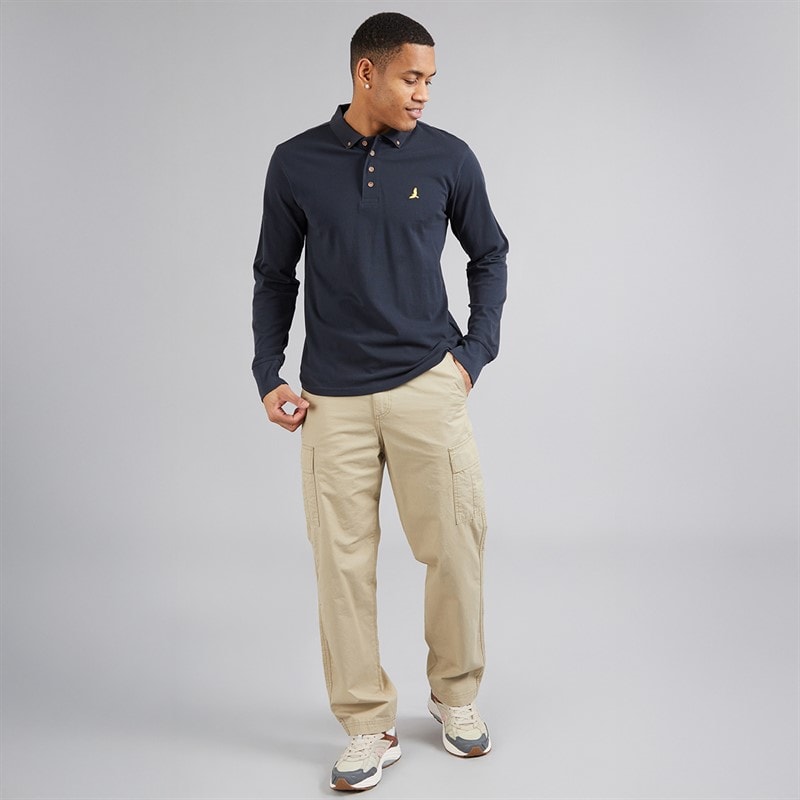 Brave Soul Mens General Long Sleeve Polo Shirt Dark Navy - Image 4