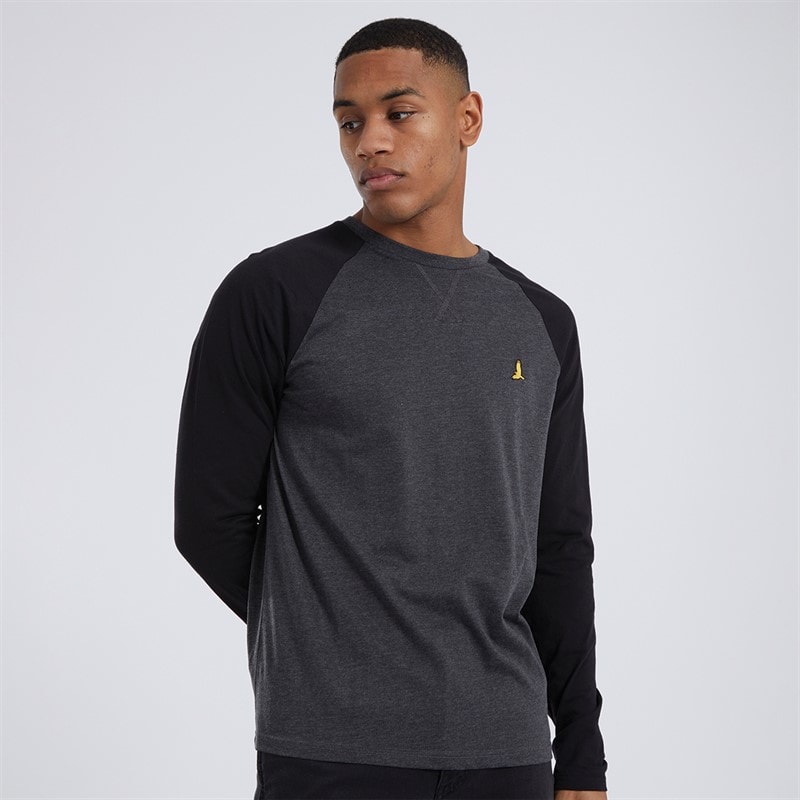 Brave Soul Mens Trent Long Sleeve Top Dark Charcoal Marl/Jet Black - Image 1