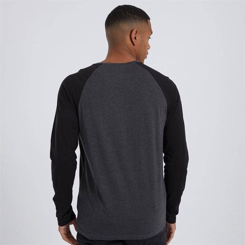 Brave Soul Mens Trent Long Sleeve Top Dark Charcoal Marl/Jet Black - Image 2