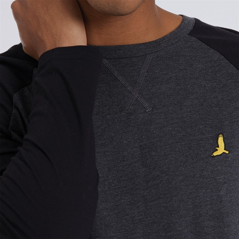Brave Soul Mens Trent Long Sleeve Top Dark Charcoal Marl/Jet Black - Image 3