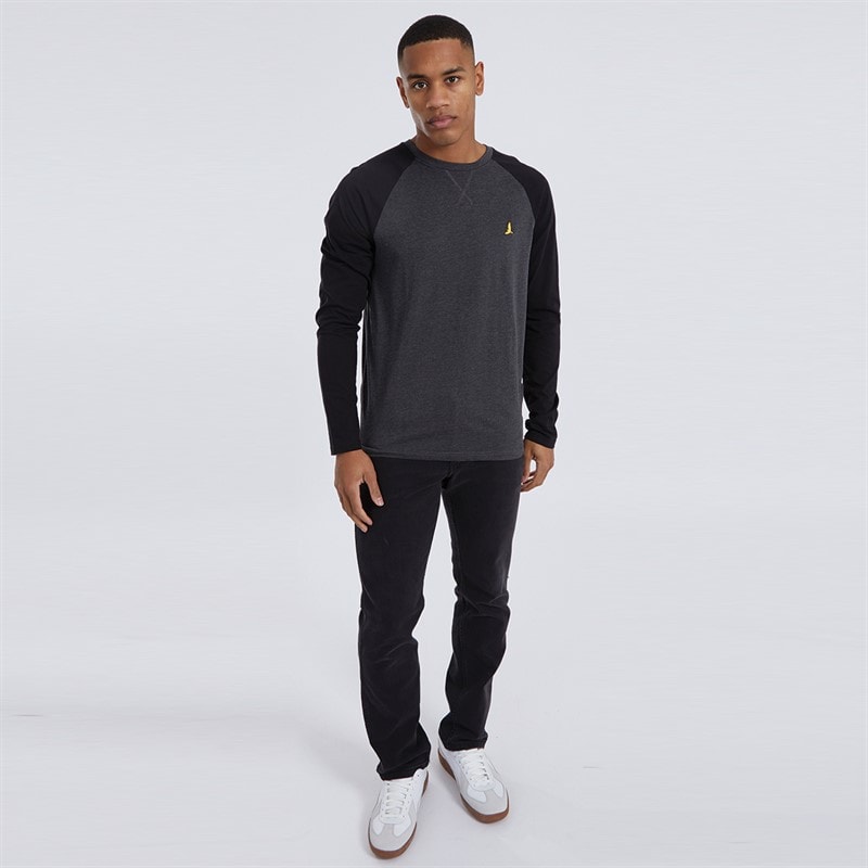 Brave Soul Mens Trent Long Sleeve Top Dark Charcoal Marl/Jet Black - Image 4