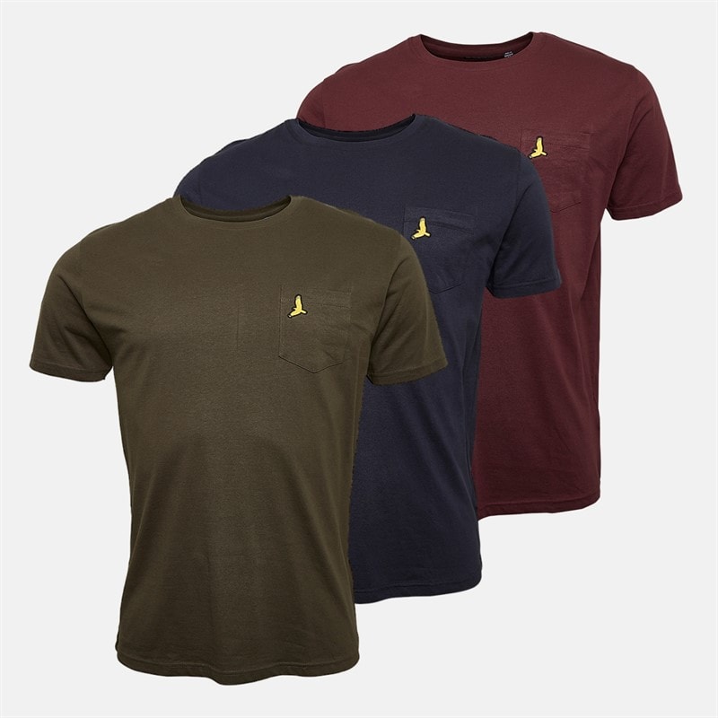 Brave Soul Mens Game Three Pack T-Shirts Navy/Khaki/Burgundy