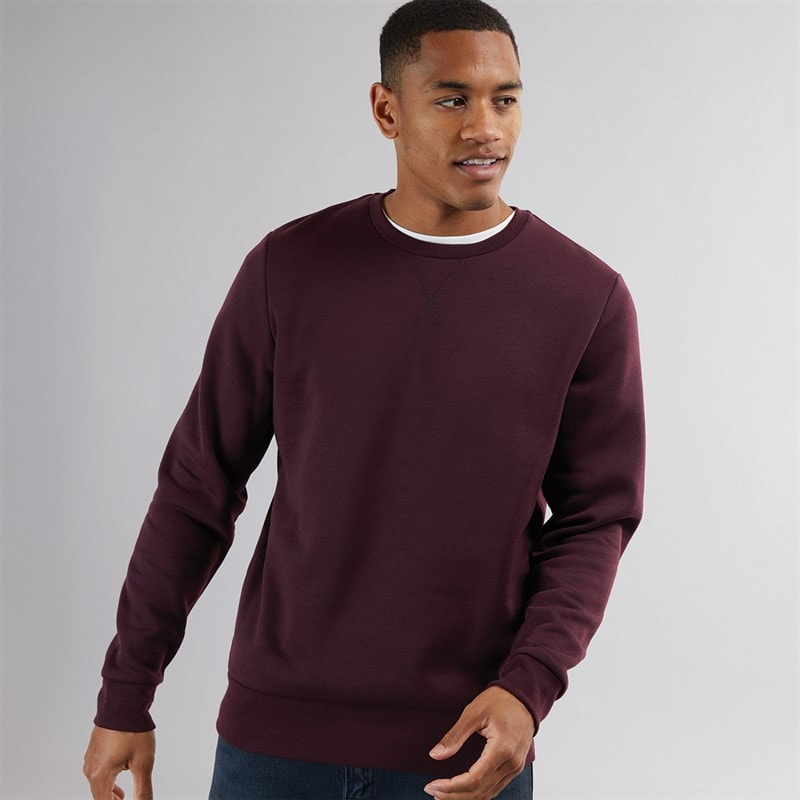 Brave Soul Mens Retina Crew Neck Sweatshirt Burgundy - Image 1