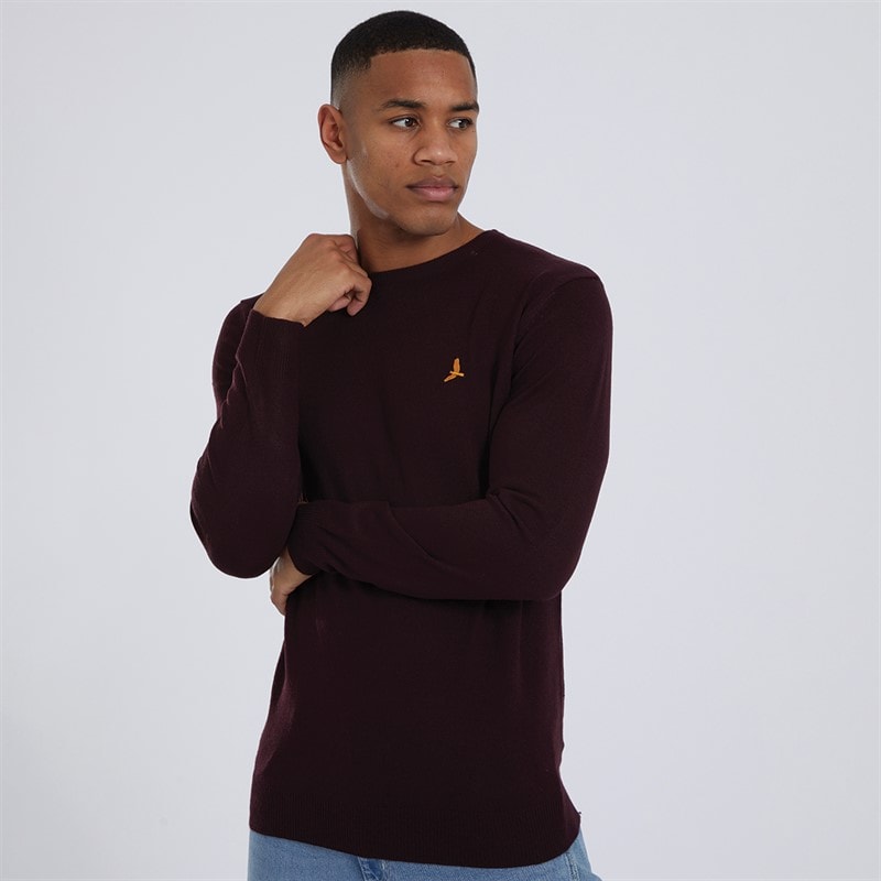 Brave Soul Mens Theory Crew Neck Jumper Oxblood