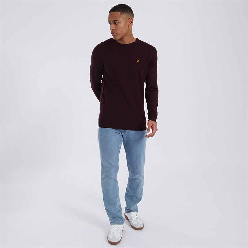 Brave Soul Mens Theory Crew Neck Jumper Oxblood - Image 4