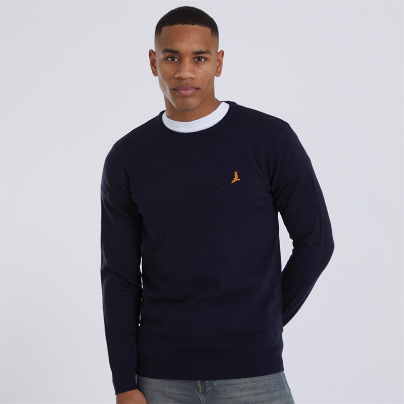 Brave Soul Mens Theory Crew Neck Jumper Navy - Image 1