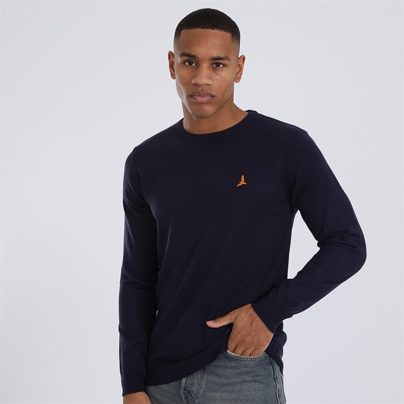 Brave Soul Mens Theory Crew Neck Jumper Navy - Image 3