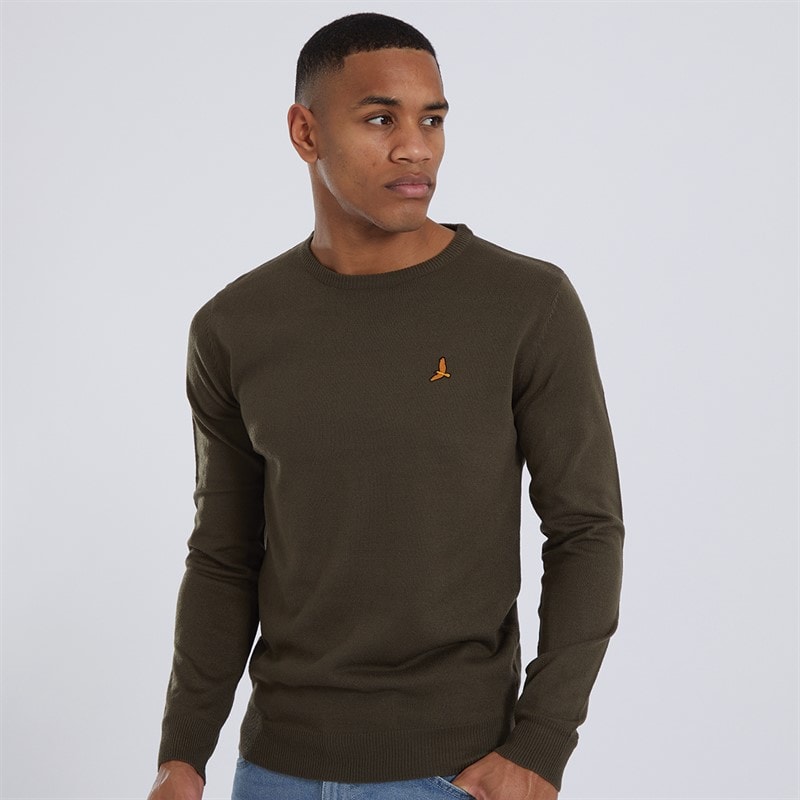Brave Soul Mens Theory Crew Neck Jumper Khaki - Image 1