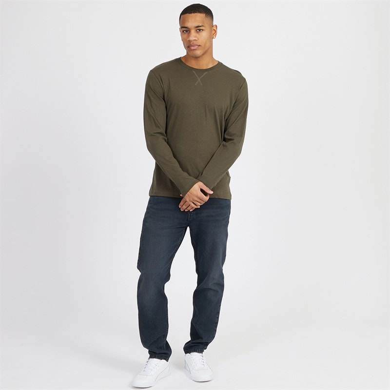 Brave Soul Mens Supreme Crew Neck Long Sleeve T-Shirt Khaki - Image 3