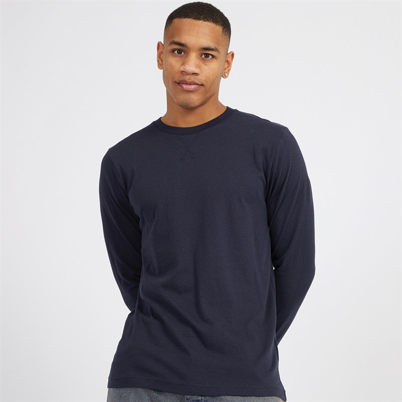 Brave Soul Mens Supreme Crew Neck Long Sleeve T-Shirt Navy