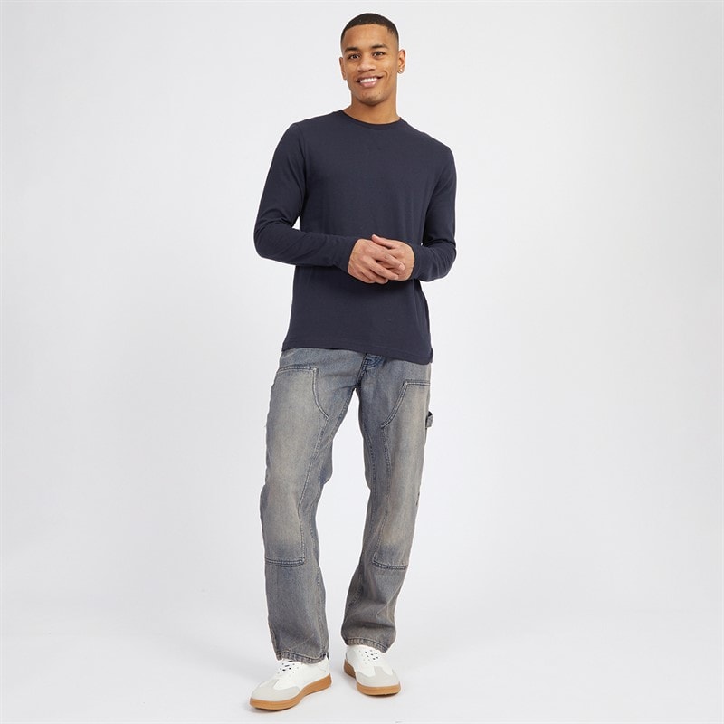 Brave Soul Mens Supreme Crew Neck Long Sleeve T-Shirt Navy - Image 3