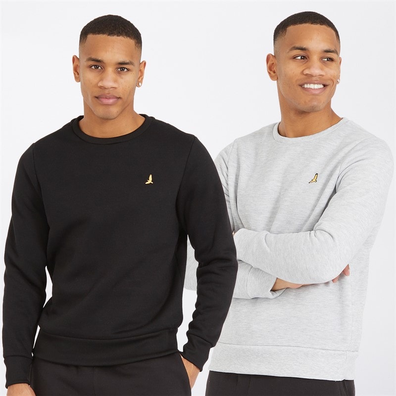 Brave Soul Mens Winston Two Pack Sweatshirts Black/Grey